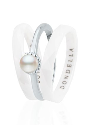 Dondella® stiilsed valged keraamilised sõrmused pärliga naistele