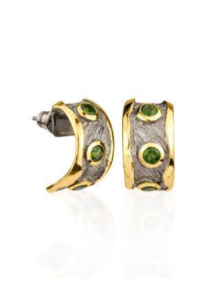 Dondella jewelry with precious stones Diopside. Earrings for women
