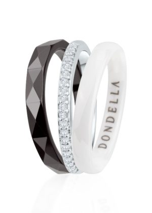 Dondella® trendikas valge ja musta keraamikaga sõrmus naisele